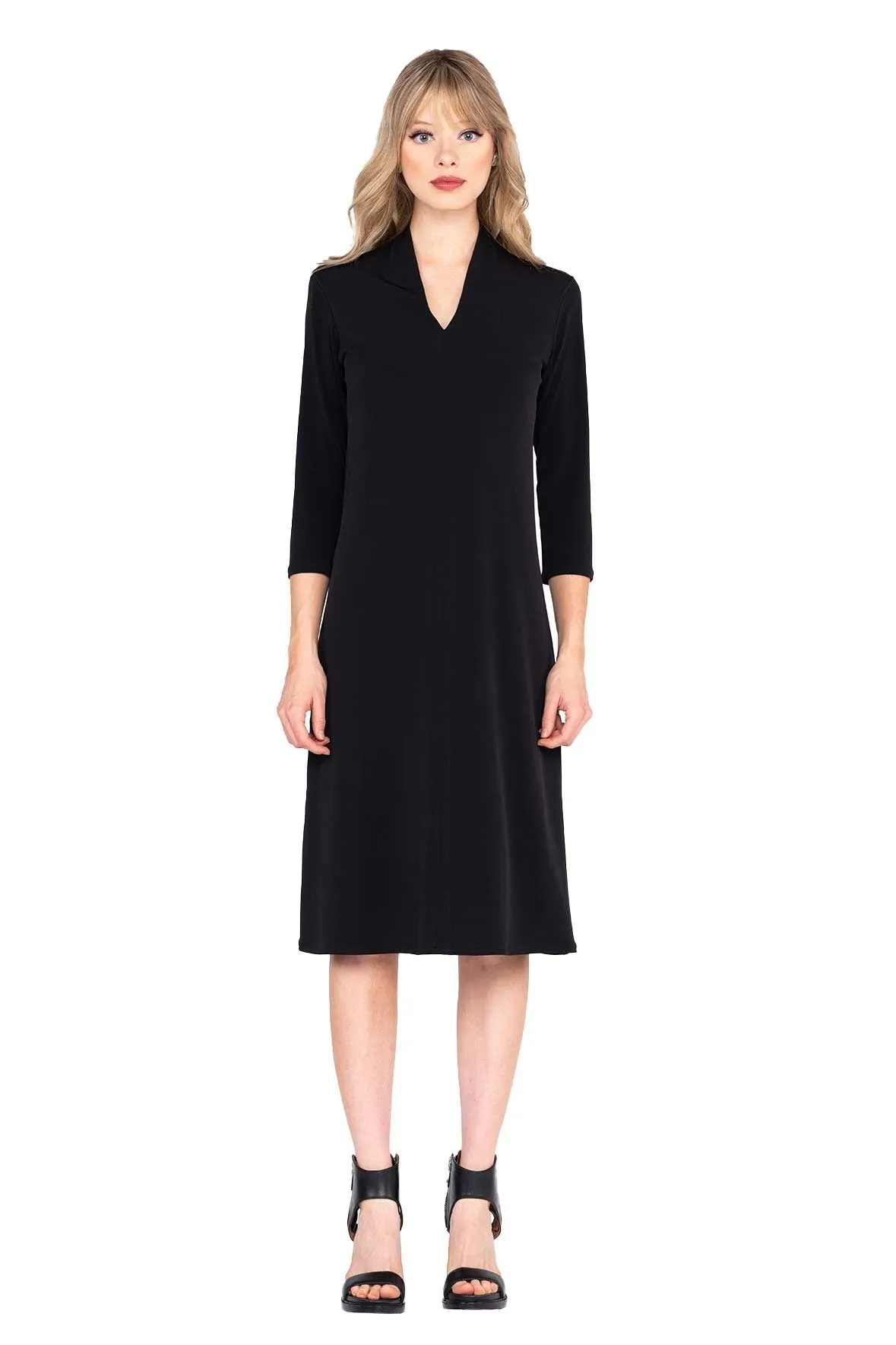 3/4 SLV Slit Cut Neck Dress