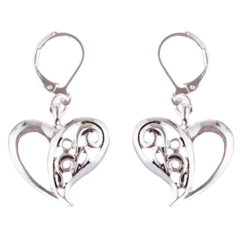 Abstract Open Heart Drop Dangle Earring Antique Silver
