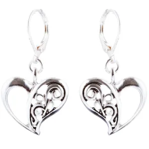 Abstract Open Heart Drop Dangle Earring Antique Silver