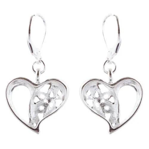 Abstract Open Heart Drop Dangle Earring Antique Silver