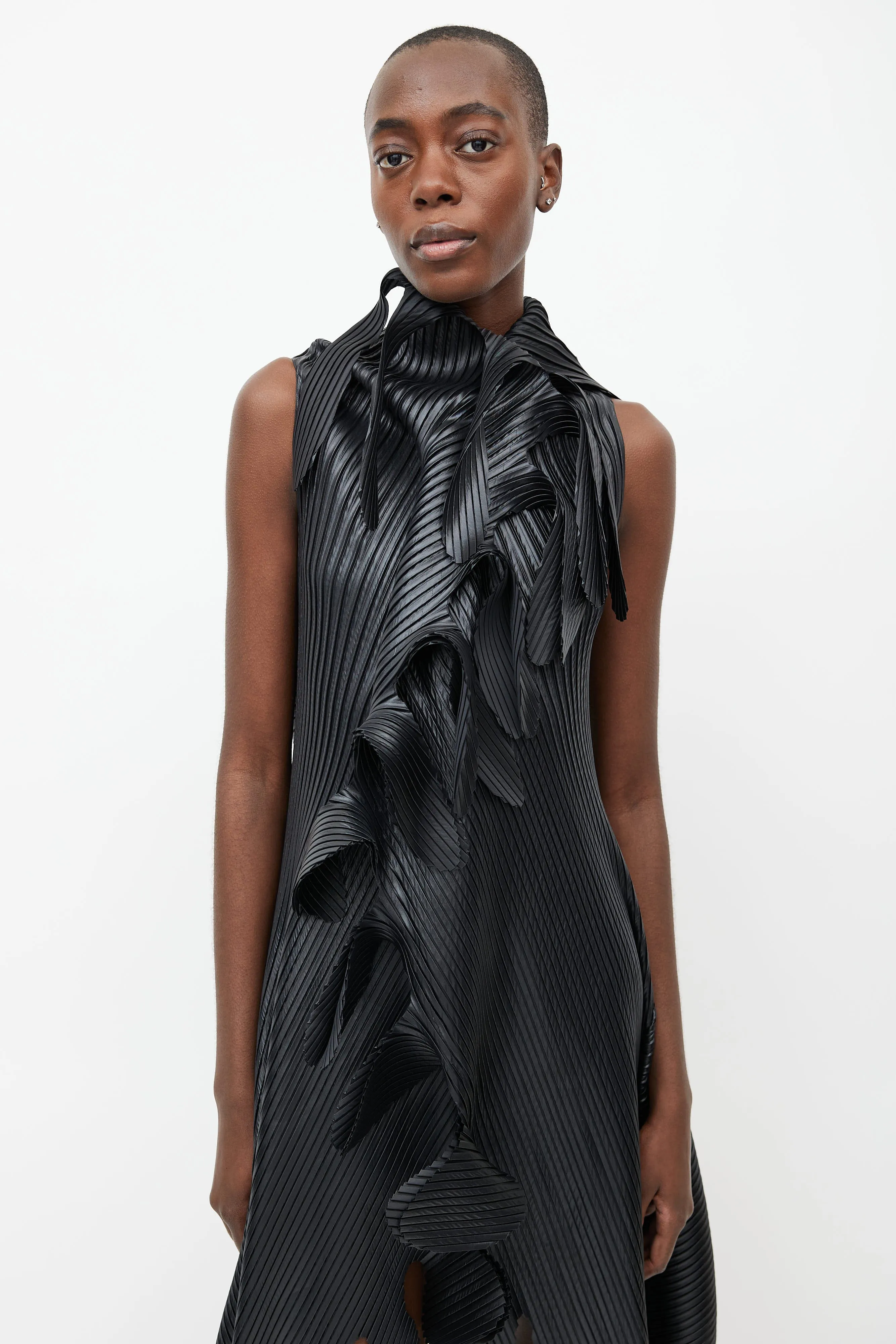 Black Sculptural Pleated Dress