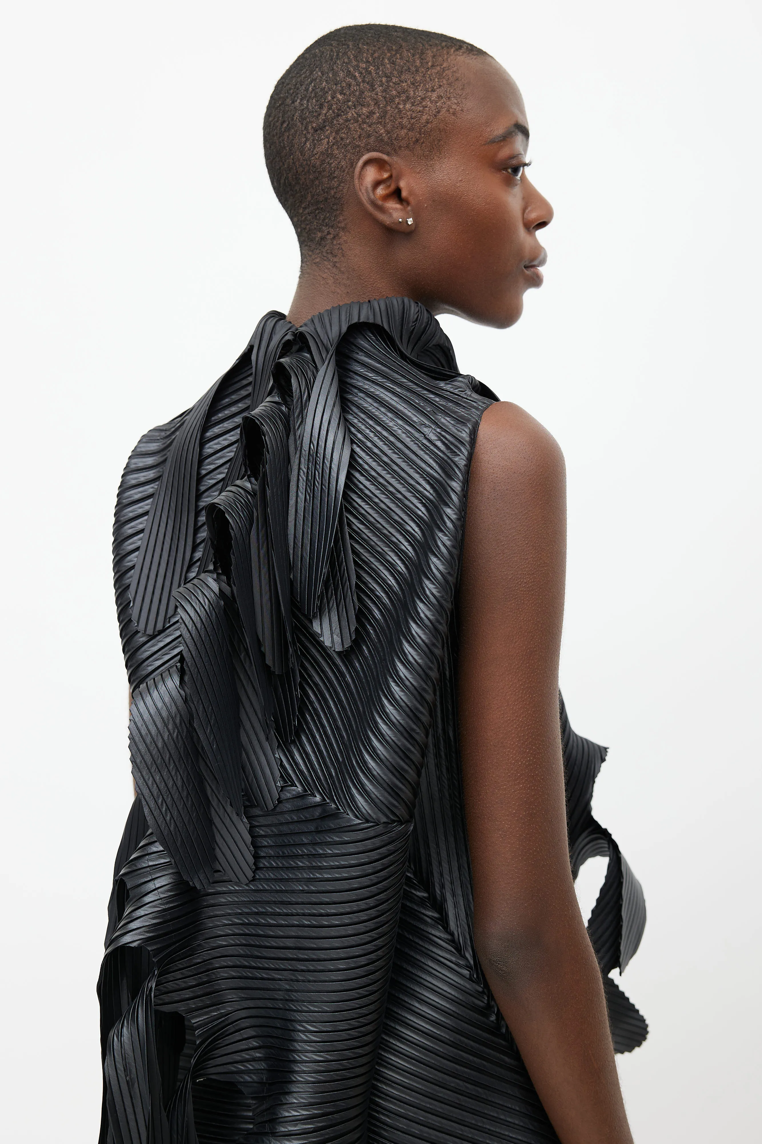 Black Sculptural Pleated Dress