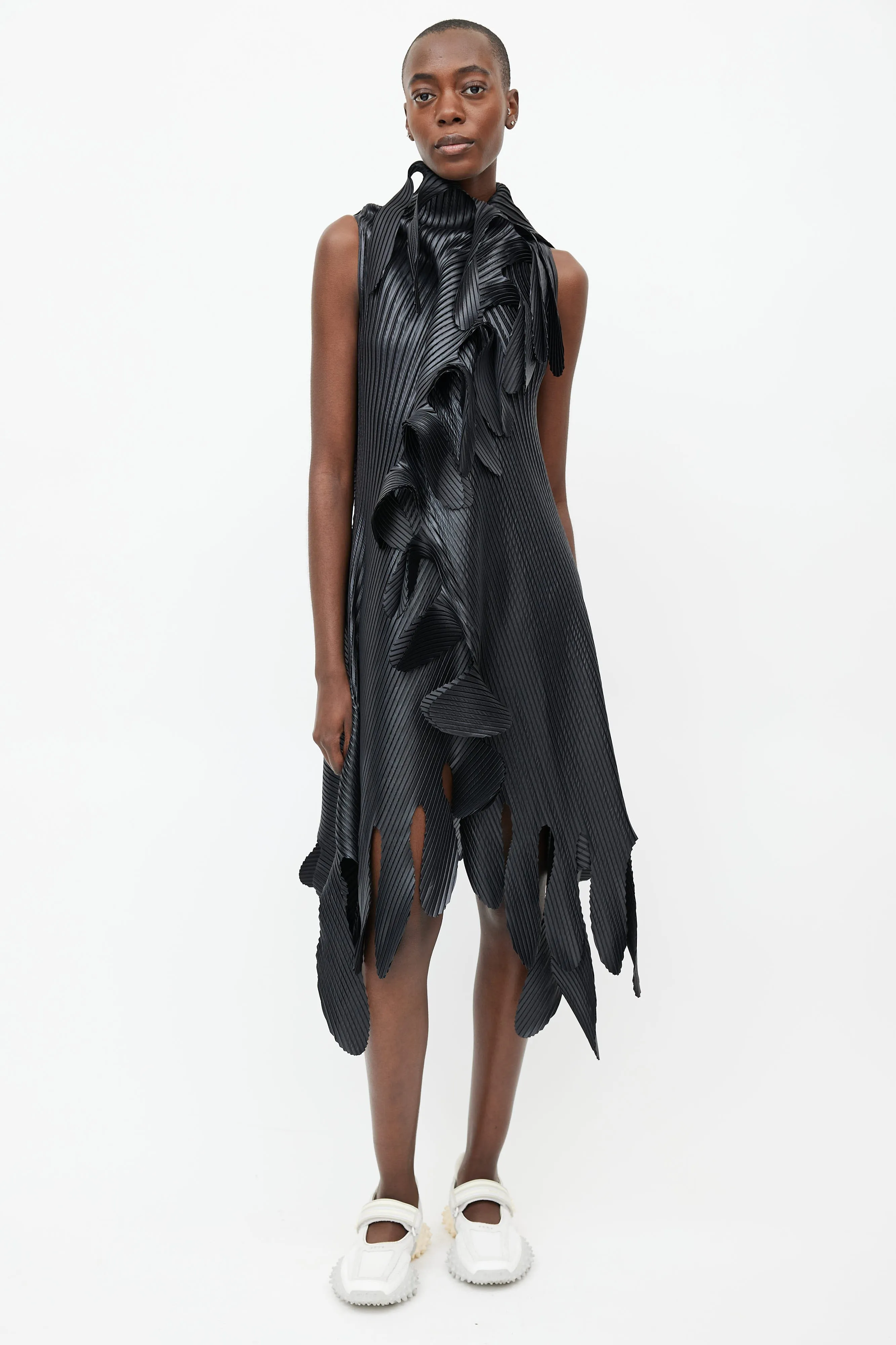 Black Sculptural Pleated Dress