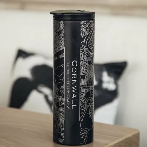 Cornwall - Vermont Engraved Map Tumbler in Matte Black