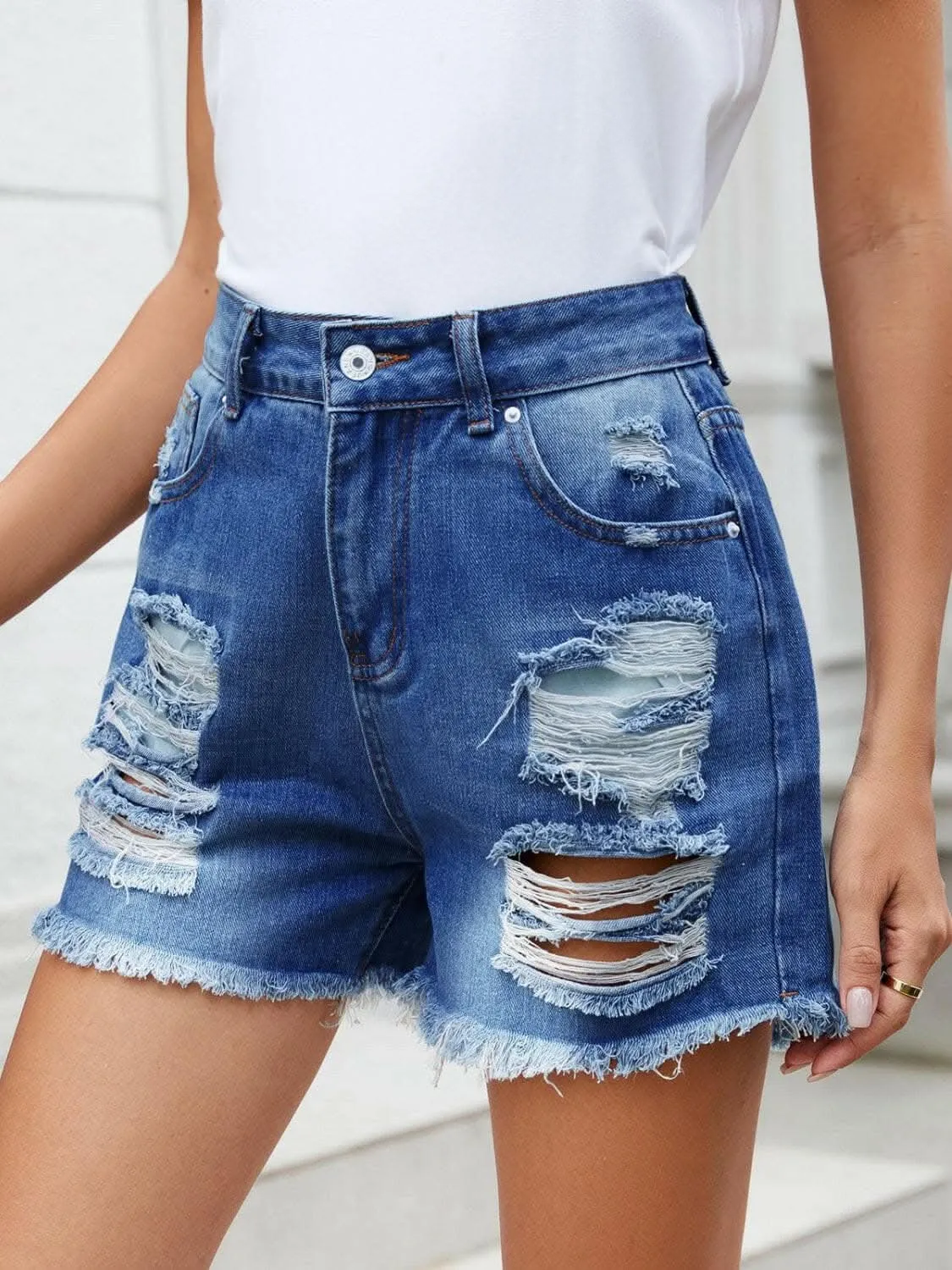 Edgy distressed denim shorts