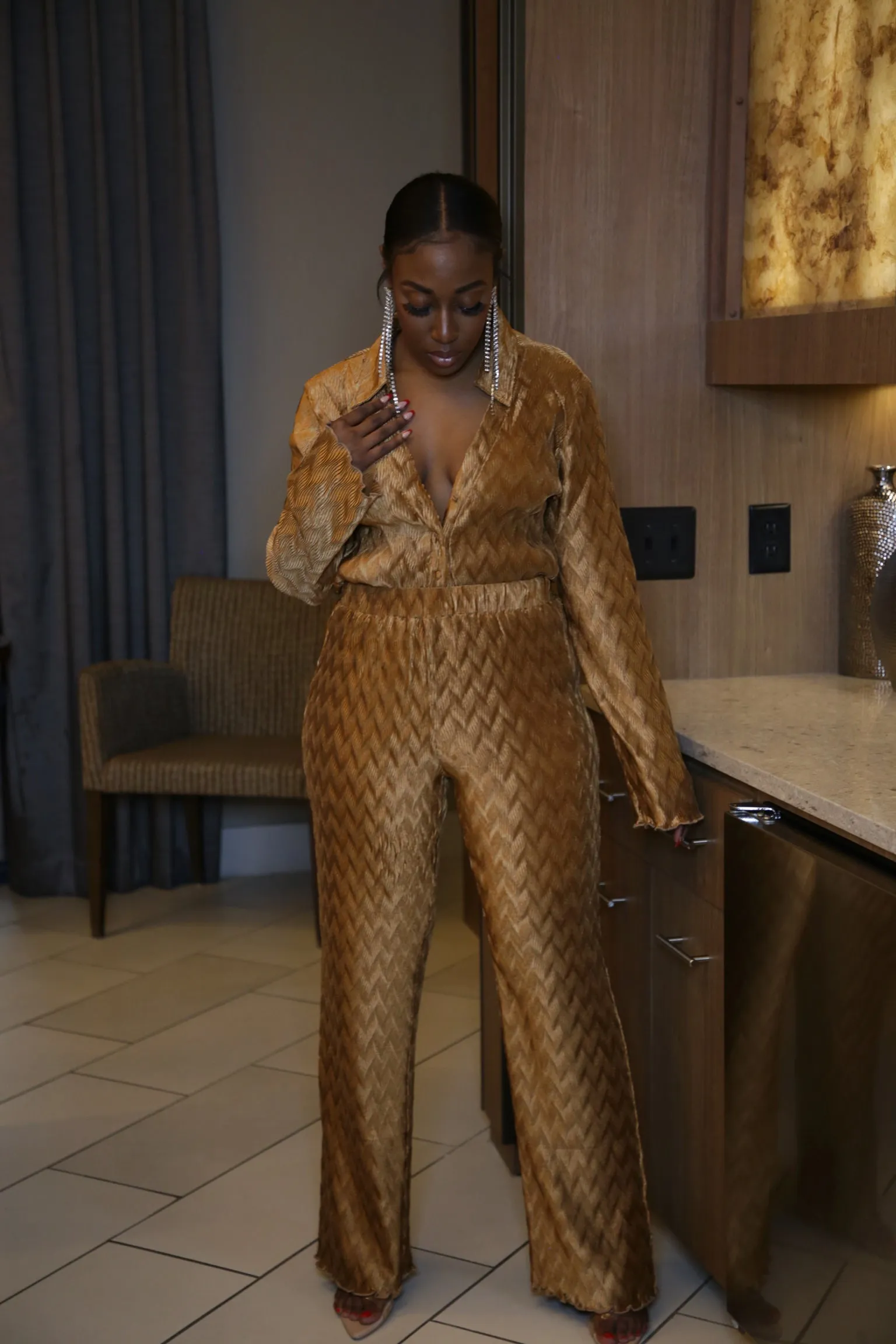 Golden Girl | Plisse Pants Set
