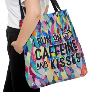 I Run on Caffeine and Kisses on Vibrant Abstract Background Large Tote Bag - Chic Coffee Lover's Accessory