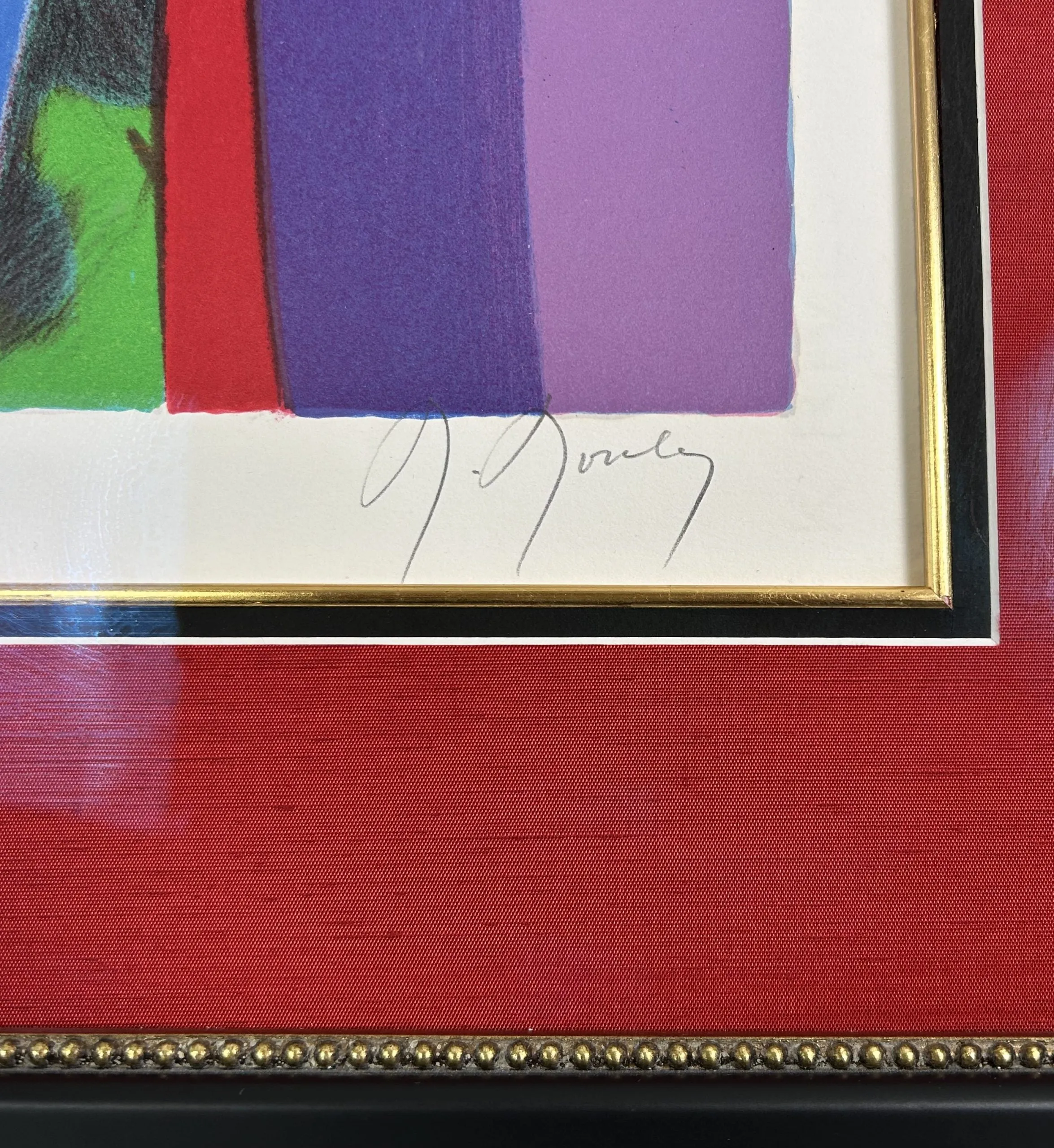 Marcel Mouly Lithograph, Abstract Still Life, Matted and Framed in Red, Black and Gold