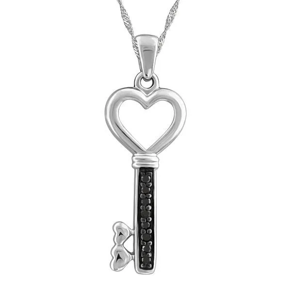 Silver Black Diamond Key Pendant